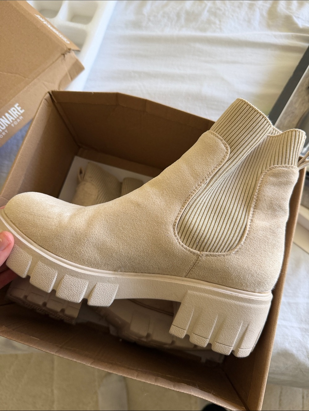 Women's Chunky Chelsea Bootie in Light Beige